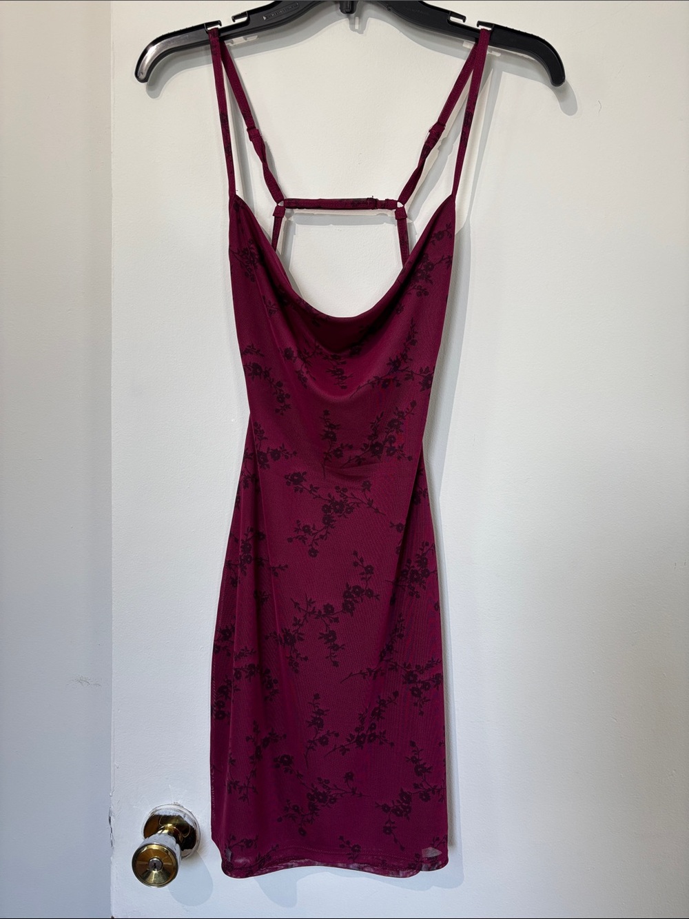 Garage Backless Cowl Neck Slip Dress in Burgundy with Black Floral Print